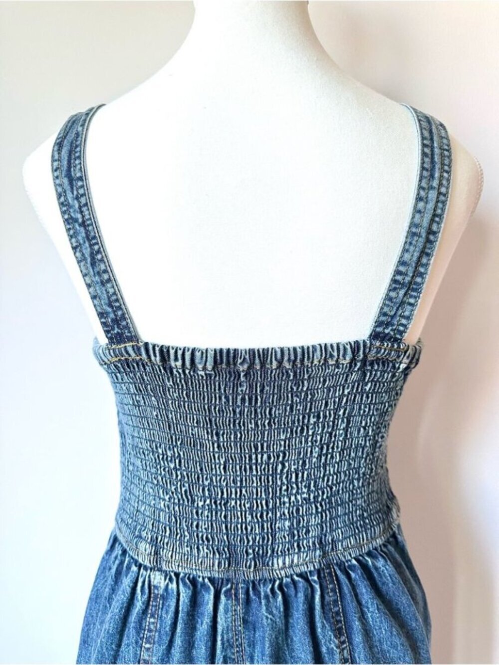 Japna Blue Denim Sweetheart Mini Dress with Faux Button Retro Coastal Cowgirl S - Picture 6 of 10